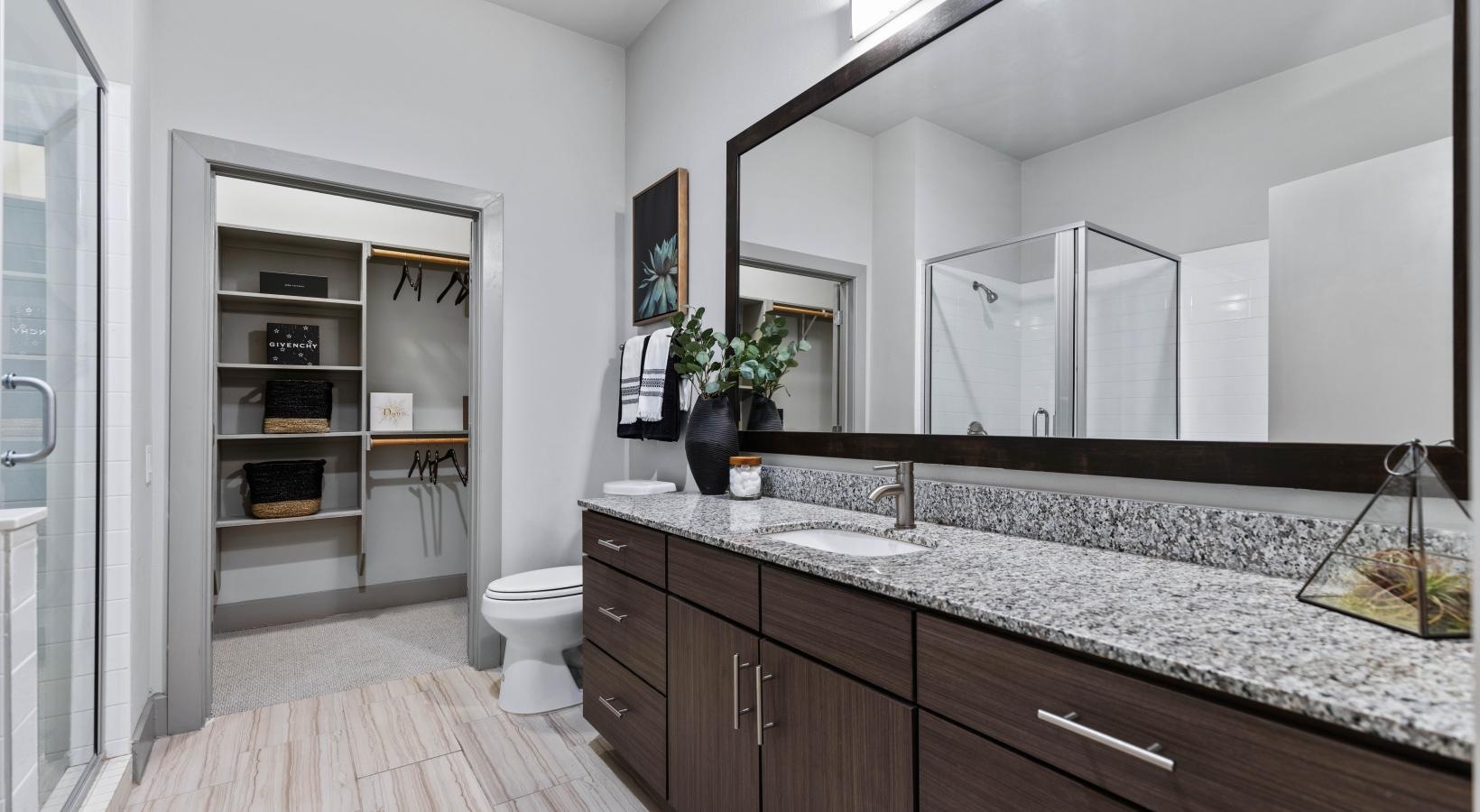 Spacious bathrooms with everything you need a bathroom with a large mirror