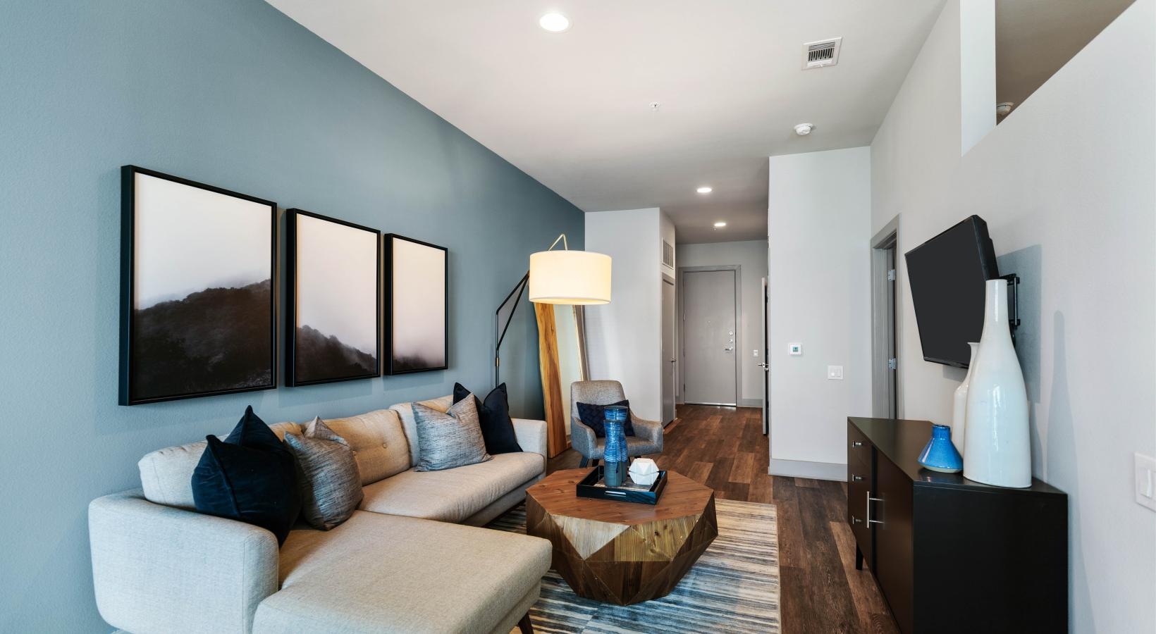 Generous living spaces to relax and unwind a living room with a couch and a coffee table