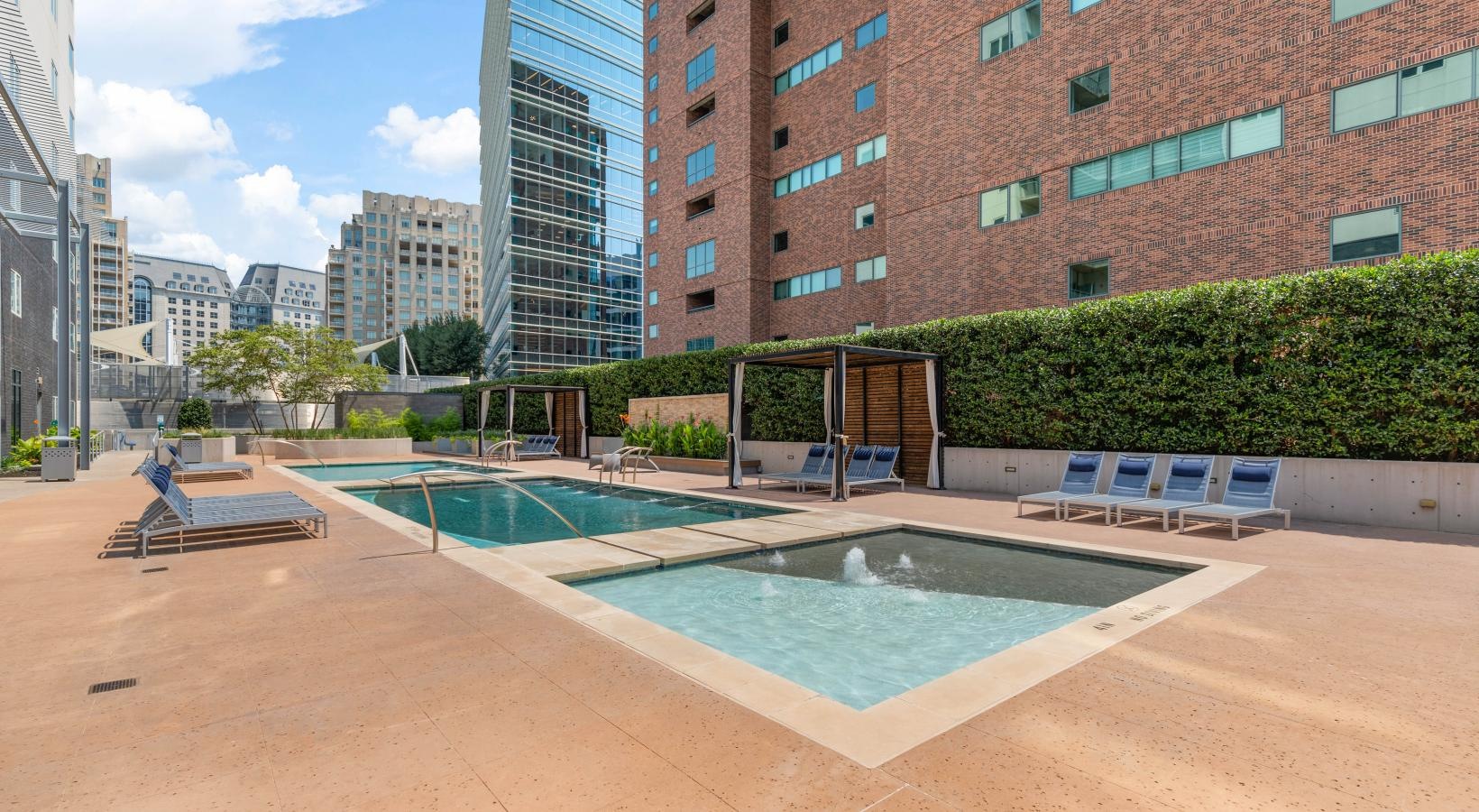 Resort-style swimming pool a pool in a courtyard