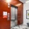 a hallway with a bench